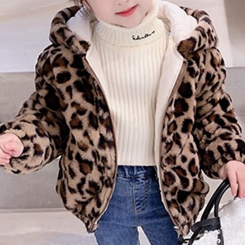 

Baby Jente Faux Fur Coat Leopard Mote Skole Frakk Yttertøy 7-13 år Vinter Brun