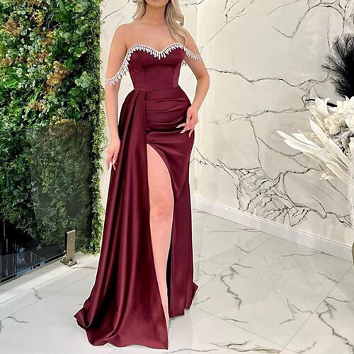 

Women's Party Dress Cocktail Dress Swing Dress Pink Wine Sleeveless Pure Color Backless Winter Fall Autumn Strapless Mature Wedding Evening Party Wedding Guest Slim 2022 S M L XL