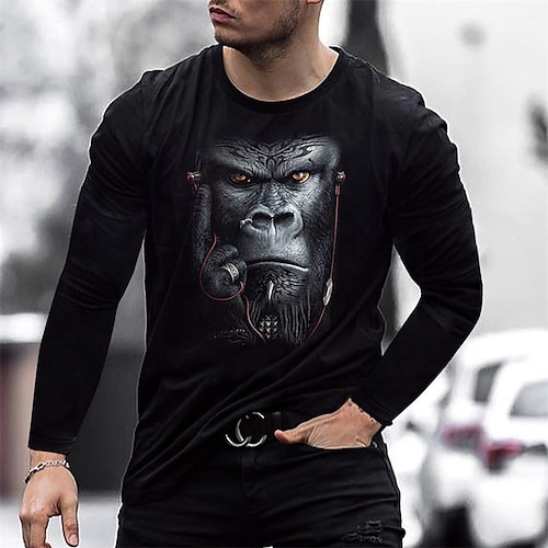 

Men's T shirt Tee Animal Graphic Prints Crew Neck Black 3D Print Outdoor Street Long Sleeve Print Clothing Apparel Basic Sports Designer Casual