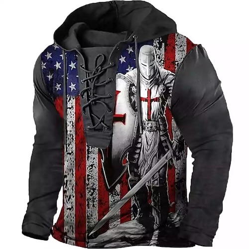 

Men's Pullover Hoodie Sweatshirt Pullover Red Hooded Knights Templar Graphic Prints National Flag Lace up Print Casual Daily Sports 3D Print Basic Streetwear Designer Spring & Fall Clothing Apparel