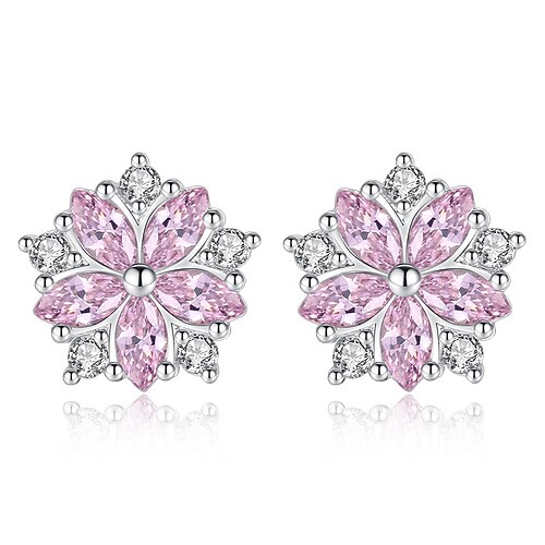 

Women's Stud Earrings Hoop Earrings Earrings Retro Flower Shape Vintage Stylish Simple Luxury Sweet S925 Sterling Silver Earrings Jewelry Rosy Pink / White For Party Street Daily Holiday Festival 1