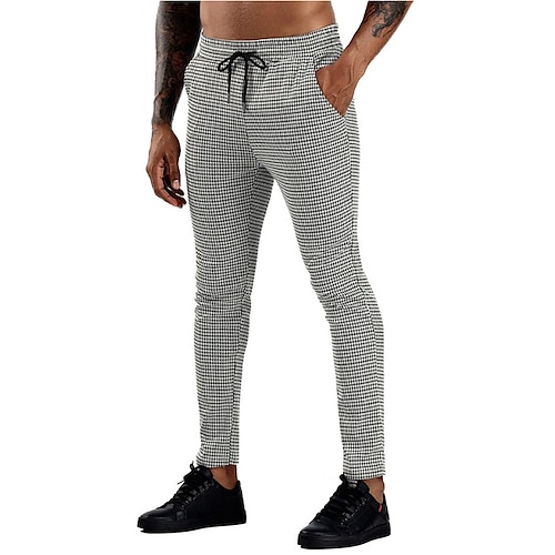 

Men's Joggers Tapered pants Trousers Plaid Drawstring Trousers Drawstring Elastic Waist Stripe Plaid Checkered Graphic Prints Comfort Breathable Full Length Casual Daily Going out Cotton Blend
