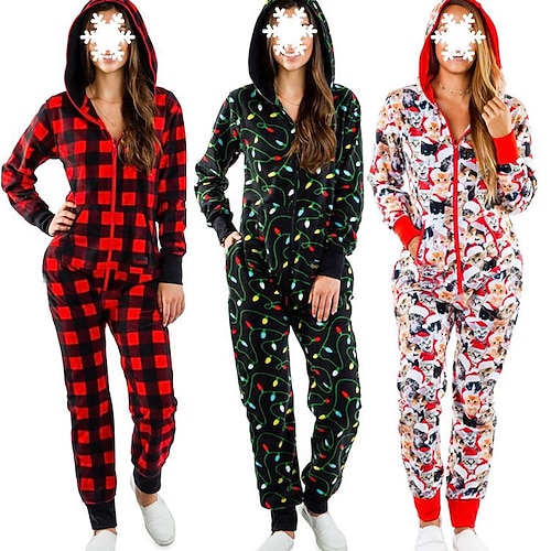 

Christmas Fleece Pajamas Onesies Wearable Blanket Women Jumpsuit Warm Romper Sleepwear One Piece Hooded Playsuit Loungewear