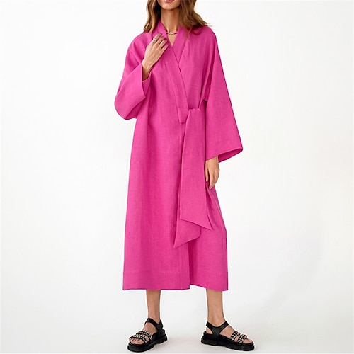 

Women's Casual Dress Shift Dress Wrap Dress Midi Dress Green Black Fuchsia Long Sleeve Pure Color Patchwork Winter Fall Autumn V Neck Winter Dress Fall Dress Loose Fit 2022 S M L