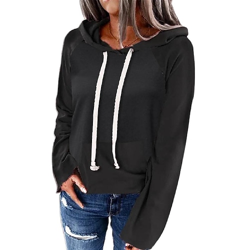 

Women's Hoodie Sweatshirt Pullover Basic Front Pocket Black Brown Solid Color Street Hoodie Long Sleeve S M L XL 2XL 3XL