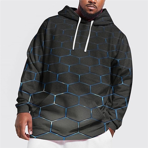 

Per uomo Plus Size Felpa con cappuccio pullover Grande e alto Fantasia geometrica Con cappuccio Manica lunga Primavera & Autunno Essenziale Di tendenza Streetwear Comodo Da tutti i giorni Da mare Top