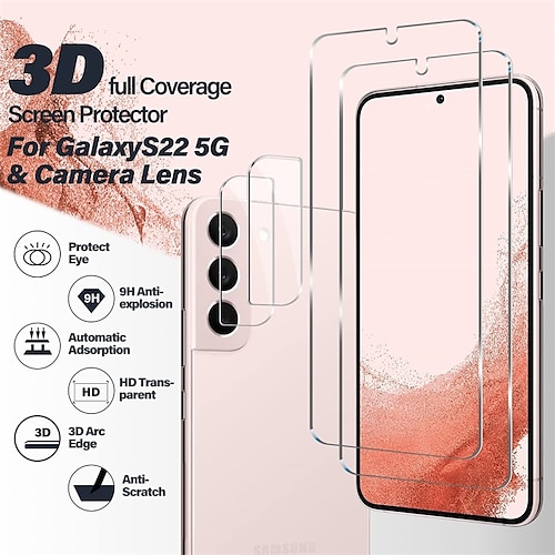 

Galaxy S22 Tempered Glass Screen Protector Camera Lens Protector 2 2 Pack Case Friendly Anti-Scratch Ultrasonic Fingerprint Unlock Clear HD Protective Film for Samsung Galaxy S22