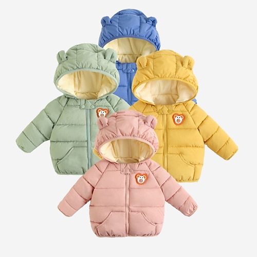 

Toddler Girls' Down Coat Bear Fashion Outdoor Cotton Coat Outerwear 3-7 Years Winter Green Blue Pink