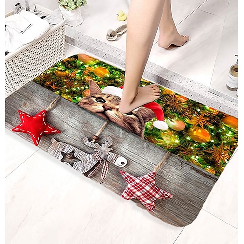 

Christmas Bath Mat Rubber Super Absorbent Toilet Door Quick-Drying Foot Mat Entry Door Mat Christmas Decor Non-Slip Mat