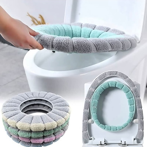 

Soft Toilet Seat Cover Pads Thicker Warmer Stretchable Washable Cloth Toilet Fits All Oval Toilet Seats