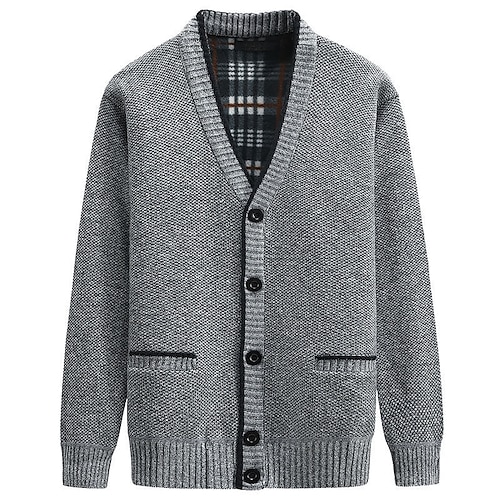 

Men's Cardigan Sweater Fleece Sweater Ribbed Knit Cropped Knitted Solid Color Queen Anne Warm Ups Modern Contemporary Daily Wear Going out Clothing Apparel Spring & Fall Burgundy Light Gray M L XL