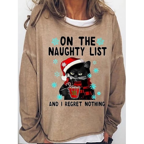 

Women's Sweatshirt Pullover Basic Black Blue Red Cat Snowflake Christmas Round Neck Long Sleeve S M L XL 2XL 3XL