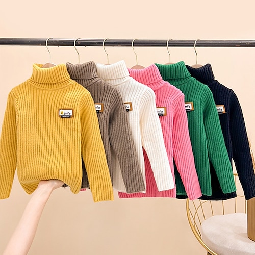 

Toddler Girls' Sweater Solid Color School Long Sleeve Active 7-13 Years Winter Green Black Pink