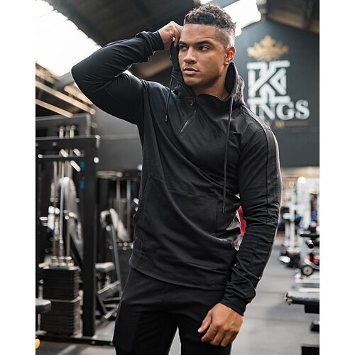 

Men's Workout Shirt Running Shirt Pocket Quarter Zip Long Sleeve Top Athletic Athleisure Breathable Moisture Wicking Soft Fitness Running Jogging Sportswear Activewear Solid Colored Black Khaki Dark