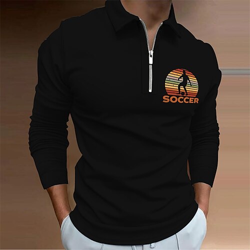 

Men's Golf Shirt Graphic Turndown White Black Hot Stamping Street Daily Long Sleeve Zipper Print Clothing Apparel Fashion Casual Comfortable Big and Tall