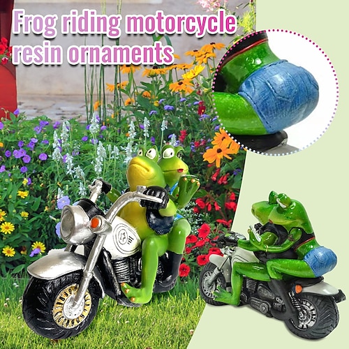 

Frog Figurines Craft Animal Frogs Statue Resin Ornament Cowboy Lover Frogs Riding Motorcycle Garden Crafts Decoration Gift Frogs Couple Home Decortation