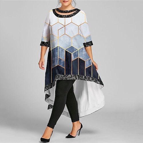 

Women's Plus Size Casual Dress Color Gradient Boat Neck Half Sleeve Fall Winter Casual Maxi long Dress Vacation Going out Dress