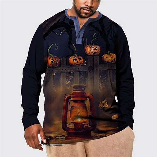 

Men's Plus Size Pullover Sweatshirt Big and Tall Graphic Henley Long Sleeve Spring & Fall Basic Fashion Streetwear Comfortable Casual Sports Tops