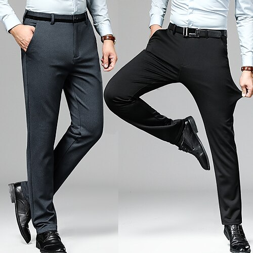 

Men's Dress Pants Trousers Winter Pants Pocket Straight Leg Solid Colored Comfort Breathable Business Daily Fashion Casual Dark Gray Navy Blue Micro-elastic