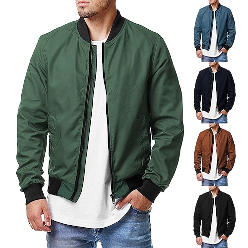 

Men's Bomber Jacket Zipper Streetwear Stand Collar Solid Color Sport Casual Top Long Sleeve Windproof Breathable Quick Dry Coat Camping / Hiking Sports Everyday Use Traveling Jogging Street