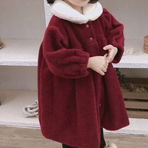 

Toddler Girls' Faux Fur Coat Solid Color Active School Coat Outerwear 3-7 Years Winter Black Wine