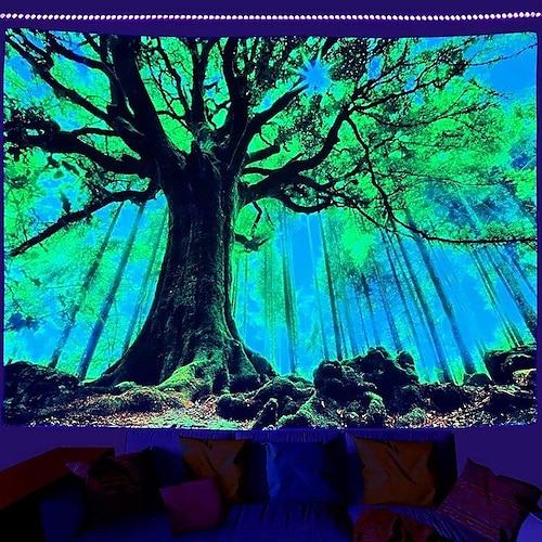 

paisaje luz negra uv reactivo tapiz árbol fotografía fondo árbol muñeco de nieve media tapiz dormitorio sala arte decoración colgando paño