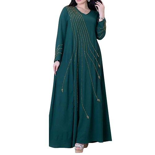 

Women's Shift Dress Swing Dress Kaftan Dress Long Dress Maxi Dress Green Blue Light Green Long Sleeve Line Patchwork Spring Summer Autumn V Neck Modern Party Winter Dress Birthday Loose Fit 2022 S M