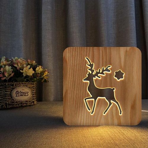 

Christmas Deer Night Light Christmas Decorations Wooden USB Power Button Switch Elk Christmas Decorative Lamp