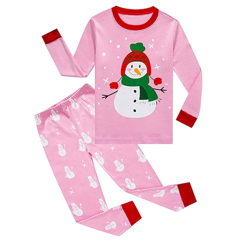 

Kids Girls' Ugly Snowman Christmas Pants Suit Long Sleeve Pink Snowman Crewneck Christmas Gifts Casual Cute Regular 7-13 Years