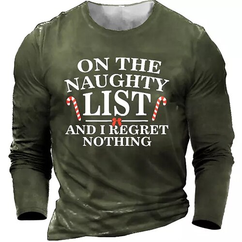 

Men's T shirt Tee Letter Graphic Prints Crew Neck Army Green Navy Blue Gray Black 3D Print Outdoor Christmas Long Sleeve Print Clothing Apparel Basic Sports Designer Casual