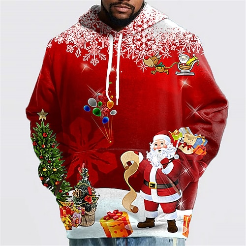 

Men's Plus Size Pullover Hoodie Sweatshirt Big and Tall Santa Claus Hooded Long Sleeve Spring & Fall Basic Fashion Streetwear Comfortable Work Daily Wear Tops