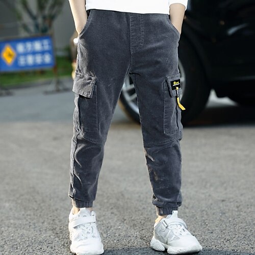 

Kids Boys Pants Cargo Pants Trousers Pocket Solid Color Pants Outdoor Cool Daily Khaki Dark Gray / Winter / Fall