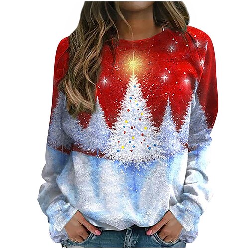 

Women's Sweatshirt Pullover Streetwear Christmas Light Blue Green Blue Snowman Christmas Round Neck Long Sleeve S M L XL 2XL