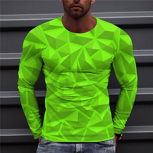 

Men's T shirt Tee Geometric Graphic Prints Crew Neck Green Blue Yellow Red 3D Print Outdoor Street Long Sleeve Print Clothing Apparel Basic Sports Designer Casual