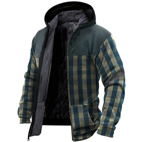 

Men's Fleece Jacket Full Zip Hoodie Fleece Hoodie Sherpa Jacket Blue Hooded Graphic Prints Tartan Zipper Print Sports & Outdoor Daily Sports 3D Print Fleece Streetwear Designer Casual Winter Clothing