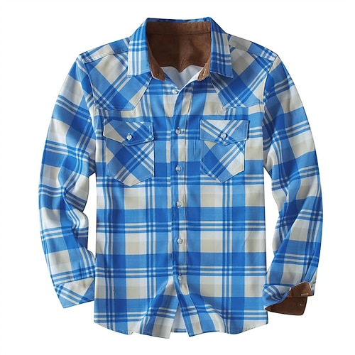 

Men's Fleece Shirt Shirt Flannel Jacket Plaid / Check Turndown Black / White BlackGreyWhite Blue Light Green Army Green Casual Daily Long Sleeve Button-Down Warm Clothing Apparel Fashion Streetwear