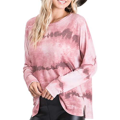 

Women's Sweatshirt Pullover Basic claret Pink Grey Tie Dye Street Round Neck Long Sleeve S M L XL 2XL