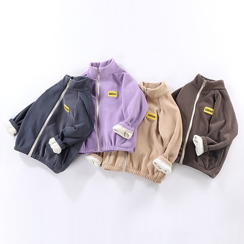 

Toddler Boys Woolen Coat Outerwear Letter Long Sleeve Zipper Coat School Daily Purple khaki Brown Winter Fall 3-7 Years