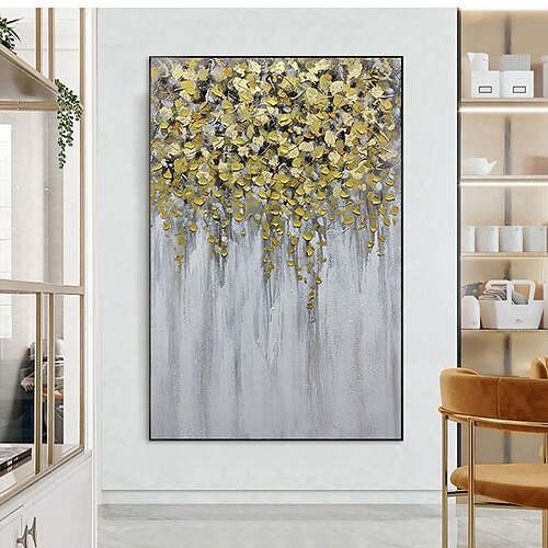 

Handmade Oil Painting Canvas Wall Art Decoration Modern Abstract Flower Plants Gold Leaf for Home Decor Rolled Frameless Unstretched Painting