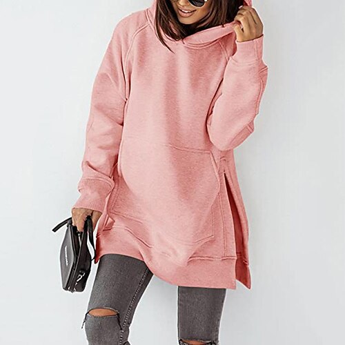 

Women's Hoodie Sweatshirt Basic Front Pocket claret Creamy-white Pink Solid Color Street Hoodie Long Sleeve Fleece 3XXL S M L XL XXL