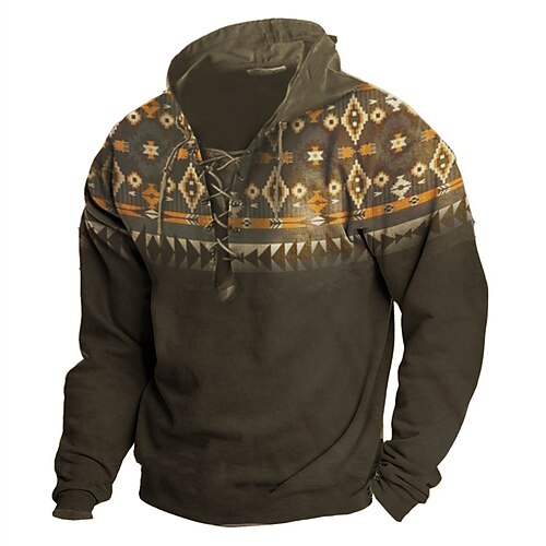 

Men's Sweatshirt Pullover Coffee Standing Collar Geometric Graphic Prints Lace up Sports Outdoor Casual Daily 3D Print Basic Boho Designer Spring Fall Clothing Apparel Hoodies Sweatshirts Long