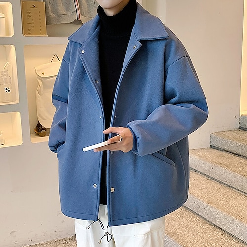 

Men's Winter Coat Overcoat Short Coat Daily Wear Vacation Winter Fall POLY Outdoor Casual Outerwear Clothing Apparel Fashion Modern Contemporary Solid Colored Pocket Turndown Single Breasted