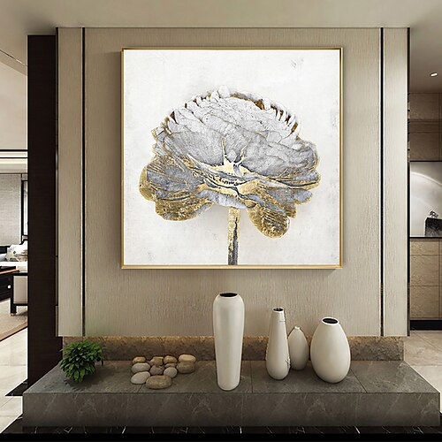 

Handmade Oil Painting Canvas Wall Art Decoration Modern Golden Big Flowers for Home Decor Rolled Frameless Unstretched Painting