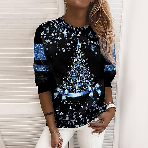 

Women's Sweatshirt Pullover Streetwear Green Blue Purple Graphic Christmas Round Neck Long Sleeve S M L XL 2XL 3XL