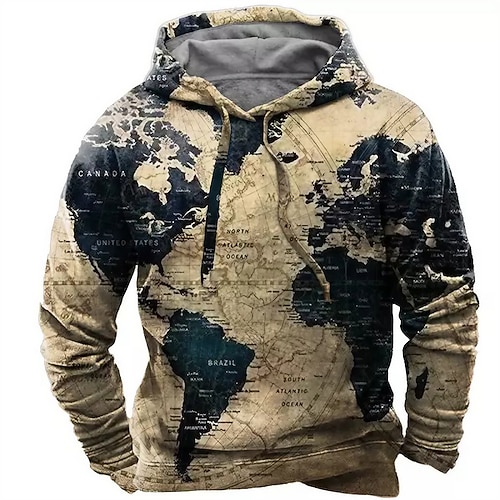 

Men's Pullover Hoodie Sweatshirt Brown Hooded Map Graphic Prints Print Daily Sports 3D Print Basic Streetwear Designer Spring Fall Clothing Apparel Hoodies Sweatshirts Long Sleeve