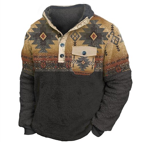 

Men's Sweatshirt Pullover Brown Henley Color Block Tribal Graphic Prints Print Casual Daily Sports 3D Print Boho Streetwear Designer Fall & Winter Clothing Apparel Hoodies Sweatshirts