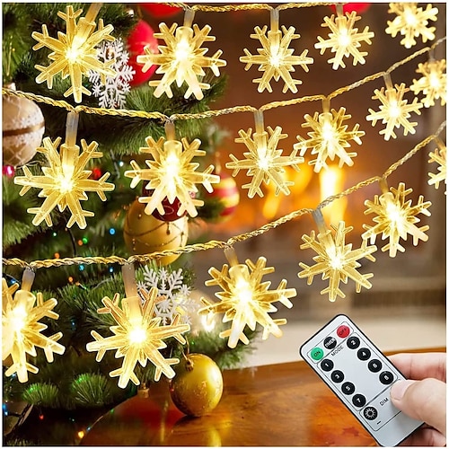 

Christmas Snowflake String Lights 10m 33FT 80LED USB/AA Batteries Powered with Remote Control 8 Flashing Mode Waterproof Xmas Lights Decoration for Outdoor Indoor Snowflake String Lights