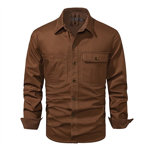 

Men's Shirt Solid Colored Turndown Khaki Brown Gray Black Street Daily Long Sleeve Button-Down Clothing Apparel Fashion Casual Comfortable