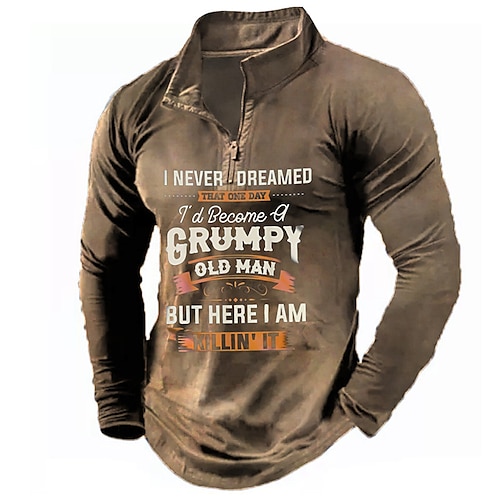 

Men's Zip Up Sweatshirt Pullover Brown Half Zip Letter Graphic Prints Zipper Print Daily Sports 3D Print Basic Designer Casual Spring Fall Clothing Apparel Hoodies Sweatshirts Long Sleeve