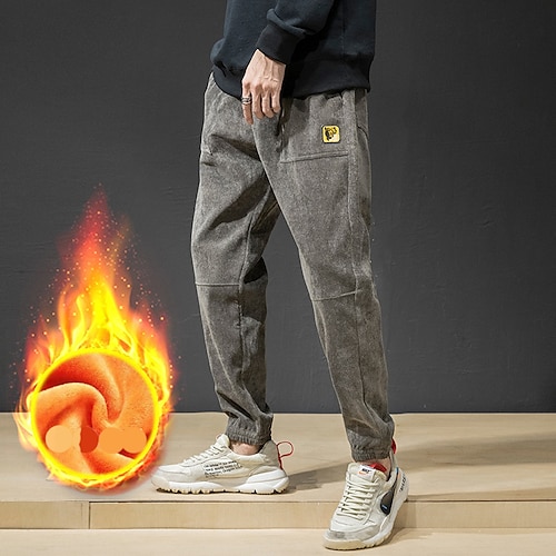 

Men's Fleece Pants Winter Pants Trousers Casual Pants Drawstring Elastic Waist Multi Pocket Solid Color Comfort Warm Daily Going out Streetwear Corduroy Sports Stylish Coffee Grey Micro-elastic